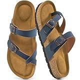 Ablanczoom Comfortable Sandals Womens Slides: Cork Footbed Beach Summer Women Sandal Shoes with Adjustable Buckle