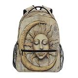 KLL Sport Backpack for Teens Boys Girls Fashion Outdoor Backpack with Chest Strap for Business Work College Travel Trip Bohemian Retro Moon and Sun