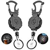 2 Pack Retractable Keychain Heavy Duty Carabiner Badge Holder with Magnetic Closure, Tactical ID Badge Reel for Men with 32” Steel Retractable Cord, Bearing 17 OZ