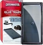 Catchmaster Rat, Snake and Mouse Traps 12Pk, Large Bulk Glue Rat Traps for Home, Adhesive Plastic Tray for Inside House, Snake, Mice, & Spider Catcher, Pet Safe Pest Control