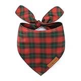 LunaMarie - Luxury Pet Birthday Bandanas -Premium & Silky Poly Fabric | 100% Handmade | Custom Shape Dual Layered (Jingle Plaid, Small)