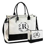 BeeGreen Canvas Tote Bag Birthday Gifts for Women Teacher Friend Sister Bride Bridesmaid Mother in Law Godmother Personalized Gift Monogrammed Bags Initial Large Gift Basket Mother's Day R