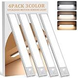 Under Cabinet Lighting Wireless, 4Pack Motion Sensor Light Indoor with 3 Color Temps, Dimmable Closet Lights Battery Operated, LED Magnetic Light, Rechargeable Under Counter Lights for Kitchen Home