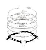 XOCARTIGE Charm Bracelets Set Bohemian Multiple Layered Beaded Bracelet for Women Delicate Chain Bracelet Bangle Cuff (Silver)