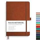 RETTACY Journaling Notebooks, A5 Lined Notebook Journal with 192 Numbered Pages, 5.7'' × 8.3'', Medium Size, Journal Notebook for Writing, Work, Leather Hardcover, 100 GSM Thick Paper (Brown)