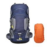 ShowyLive 60L Waterproof Hiking and Camping Backpack for Men - Durable, Lightweight Large Hiking Backpack with Rain Cover, Multi Compartments, and Adjustable Straps, Blue