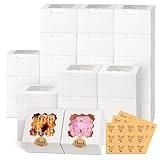 ZYFOTZUN 26pcs White Cookie Boxes with Window, 4x4x2.5 Inches Small Bakery Boxes with 36pcs Stickers, for Mini Cake Cookies Treat Dessert Pastry Donuts Macaroon Strawberries Chocolate Cupcakes Candy