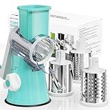 Nexsujo Rotary Cheese Grater Hand Crank, 3 Blades Slicer Shredder, Cheese Grater for Kitchen, Multi-Functional Kitchen Tool for Vegetables, Nuts, Chocolate, with Strong Suction Base, Blue