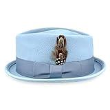 Belfry Crushable Porkpie Fedora Hat Men's Vintage Style 100% Pure Wool in Black Brown Grey Navy Pecan and Striped Band (as1, Alpha, m, Light Blue)