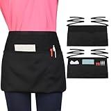 Wsaeig Server Waitress Waist Apron - Half Apron with 3 Pockets,2 Pack Black Short Aprons for Servers,Waiter Apron Water & Oil Resistant