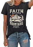 Faith Can Move Mountains Shirt Women Letter Printed Summer Vacation Tee Mountain Adventure Hiking Camping Shirt (Small, Grey)