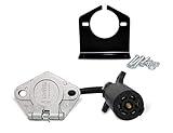 NEWSUN® 7 Pin Round to 7 Way RV Blade Trailer Adapter Connector Wiring Harness, Vehicle End Connector, with Mounting Bracket for Semi Truck Trailer Pickup Truck Tractor