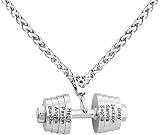 Tumihuaka Custom Dumbbell Necklace - Personalized Gym Dumbbell Barbell Pendant Engraved Names Fitness Weights Sports Pendants Customized Jewelry Birthday Present for Men, Father's Day Gift (Sliver)
