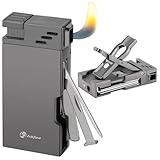 LIHTUN Pipe Lighter with Pipe Stand, Refillable Butane Lighter with Stainless Steels 3 Pipe Tools Cleaner, 5 in 1 Soft Flame Lighter, Portable Pipe Lighters for Outdoor Indoor with Gift Box (Gray)