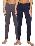 Felina Cotton Modal Leggings (2-Pack) - X-Large, Navy Charcoal - Women's Mid Rise, Breathable, Lightweight, Soft, Comfortable, Casual Leggings