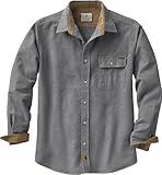 Legendary Whitetails Men's Standard Buck Camp Flannel, Long Sleeve Plaid Button Down Casual Shirt, Corduroy Cuffs, Charcoal Heather, Medium