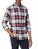 Amazon Essentials Men's Long-Sleeve Flannel Shirt (Available in Big & Tall), Burgundy Grey Plaid, Small