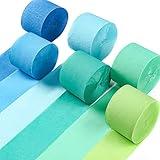PartyWoo Crepe Paper Streamers 6 Rolls 492 ft Pack of Blue Pastel Blue Green and Lime Crepe Paper for Graduation Wedding Baby Shower Gender Reveal Birthday Party Decorations (1.8 Inch x 82 Ft/Roll)