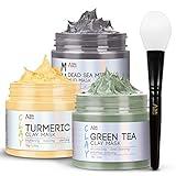 ANAI RUI Turmeric Clay Mask - Green Tea Clay Mask - Dead Sea Minerals Mud Mask, Spa Facial Mask Set, Face Mask Gift Set 2.5 oz each