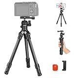 NEEWER TP09 Carbon Fiber Mini Tripod for iPhone, 20" Desktop Tripod with Ball Head, Phone Holder, Remote, Lightweight Compact Travel Tabletop Tripod Stand for Phone DSLR Camera Video Camcorder Webcam