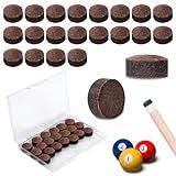 Mozeat Lens 20 Pieces Billiard Pool Cue Tips Pool Stick Replacement Tips with Storage Box for Pool Cues and Snooker Supplies, 13 mm Brown