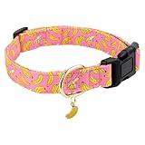 Gelwoo Cotton Dog Collar,Soft and Cute Puppy Collars with Banana Patterned Design for Girl Female Boy Dogs,Adjustable Buckle Pet Collar for Small Medium Large Dogs (Pink Banana, Medium)