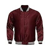 Genz Men Women Bomber Jacket Satin Polyester Vintage Army Biker Retro Zip Up Casual Coat (Maroon, Large)