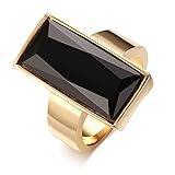 VNOX Vintage Fashion Stainless Steel Gold Plated Rectangular Black Glass Crystal Cocktail Statement Onyx Ring for Women,Antique Women Jewelry Gift,Size 7