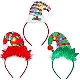 Eaezerav 3 Pcs Elf Hat Headbands Light Up Hair Bands LED Headwear Accessories 3D Glowing Costume Party Supplies, Christmas Holiday Party Favors Decorations for Kids' Elf Cosplay