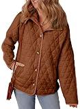 EVALESS Women's Puffer Quilted Jacket 2024 Fashion Trendy Casual Lightweight Fall Warm Winter Long Sleeve Button Down Open Front Jacket Outwear Coat,Coffee Medium