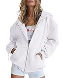 Trendy Queen Womens Zip Up Hoodies Oversized Sweatshirts Fall Fashion Outfits Sweaters Casual Jackets 2024 Winter Clothes White M