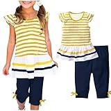 Kvture Prime Trendy Day Deals Today 2024 Toddler Baby Girls Clothes Kids Summer Outfits Striped Ruffle Short Sleeve T Shirts & Capris Pants Daisy Infant Sets
