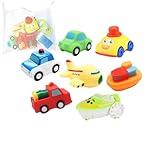 Toddler Bath Toys Bathtub Toy - Kids Floating Water Spray Toy Fun Bathtime with Boat, Plice Car,Fire Truck and Plane Plastic Toy for Baby Boys and Girls