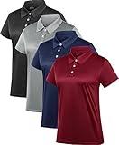 Women's Polo Tee Dry Fit Golf Shirt Moisture Wicking Short Sleeve Sport Activewear Golf Polo Tops Collar with Buttons Workout Black/Grey/Navy/Wine red M