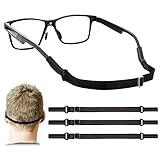 Adjustable Glasses Straps - 3 Pcs No Tail Adjustable Eyewear Retainer Glass Straps for Men, Women, Kids Eyelasses, Sunglasses,Black(7.5-13.5 inch)