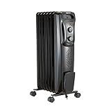 Amazon Basics Oil Heater, Radiator Heater for Indoor Use, With Over-Heat Protection, 7 Oil-Filled Steel Fins, 3 Heat Settings, ETL-certified Safety, 1500W, Black, 11"D x 14.8"W x 25.2"H