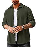 COOFANDY Men's Corduroy Fashion Long Sleeve Button Down Shirt Jacket Ribbed Spring Fall Shacket Army Green