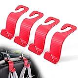 LivTee Car Purse Hook, Headrest Hook for Car, 4 Pack Universal Auto Car Seat Headrest Hook Hangers Organizer for Purse Coat Umbrellas Grocery Bags Handbag, Car Accessories - Carbon Fiber Red