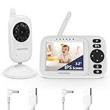 HelloBaby Baby Monitor No WiFi,Video Baby Monitor with Camera and Audio,3.2'' IPS Screen, Manual Baby Camera Adjustment, Night Vision, 1000ft/305m Range, ECO/VOX, Feeding Reminder, USB Charging Cable