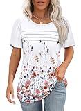 Womens Plus Size Shirts Short Sleeve Cute Summer Tops Dressy Casual Blouses Vacation Outfits Flowy Spring Tshirts Floral Red 4XL