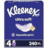 Kleenex Ultra Soft Facial Tissues, 4 Cube Boxes, 60 Tissues per Box, 3-Ply (240 Total Tissues), Packaging May Vary