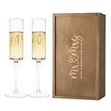 AW BRIDAL Engagement Gifts for Couples Wedding Champagne Flutes set of 2, Crystal Champagne Flutes for Mr and Mrs Wedding Champagne Glasses Wedding Gift Bridal Shower Gift