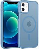 FNTCASE for iPhone 13 Mini Case: iPhone 12 Mini Magnetic Matte Military Grade Drop Protection Translucent Cell Phone Cover - Slim Rugged Durable Shockproof Bumper Case (Sierra Blue)