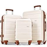 Merax 3 Pcs ABS Hardside Luggage Sets TSA Lock Spinner Wheel Suitcases, Pearly White, 20/24/28 Inch