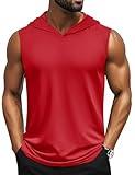 Cotrasen Men's Hooded Tank Top UPF 50+ Sleeveless Hoodies Lightweight Casual Gym Workout Shirts Cooling Muscle Cut Off Tee Shirt Tomato Red 2XL
