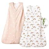 PHF 70% Rayon Derived from Bamboo and 30% Cotton Baby Sleep Sacks 18-24 Months, Baby Sleeping Bag 2-Way Zipper, 2 Pack 0.5 TOG Soft and Breathable Wearable Blanket for Baby Unisex X-Large Size,Rainbow