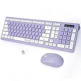 RECCAZR Wireless Keyboard and Mouse Combo, Full-Sized Wireless Keyboard and Adjustable DPI Mouse, 2.4GHz USB Receiver, Wireless Keyboard and Mouse for PC, Windows, Desktop, Laptop (Purple)