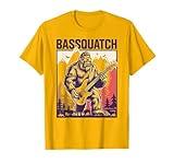 C.J.'s Cryptid Sasquatch Bigfoot Bass Guitar Gifts Bassquatch, Bigfoot Bass Guitar Sasquatch Adult Men's Yellow Cartoon Bigfoot Themed T-Shirt