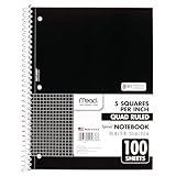 Mead Spiral Notebook, 1-Subject, Graph Ruled Paper, 7-1/2" x 10-1/2", 100 Sheets, Black (05676AA5)