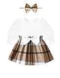 Qaoerde Baby Girl Dresses 0-3 Months Baby Girl Dress Puff Sleeve Brown Plaid Dress Ribbed Baby Dresses 0-3 Months Newborn Dresses Baby Girl Fall Dress Baby Girl Winter Dress Thanksgiving Outfit